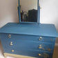 Exquisite Elegant Stag Mistral Dresser & Mirror in Dark Blue with Gold Embossed Accents