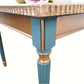 Vintage painted coffee table, square table, hand painted in dark green mineral paint with gold metallic top & gold detailing to the base