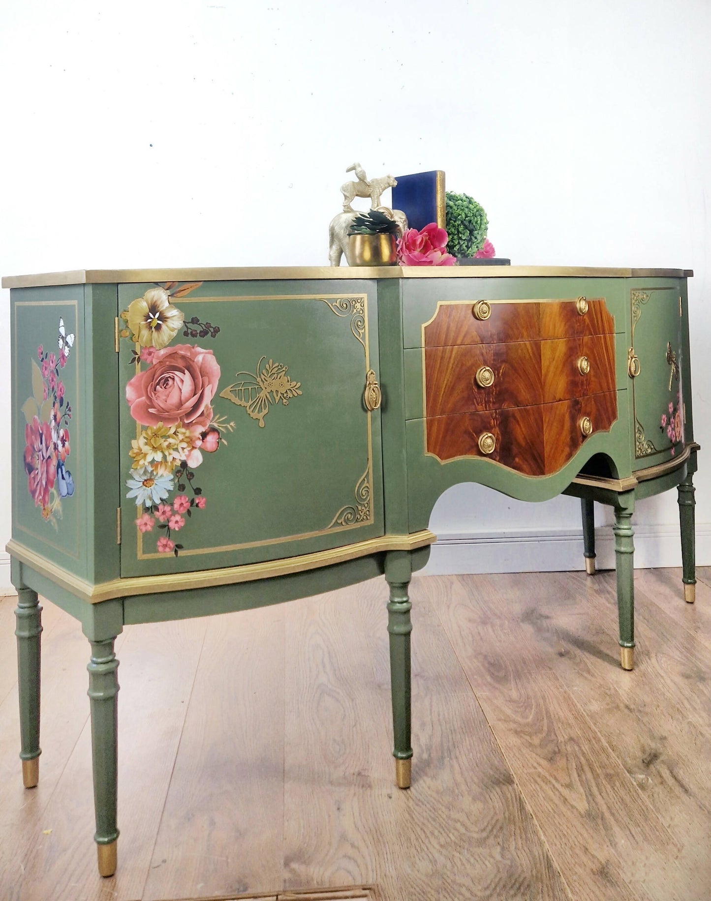 Green and gold vintage strongbow sideboard