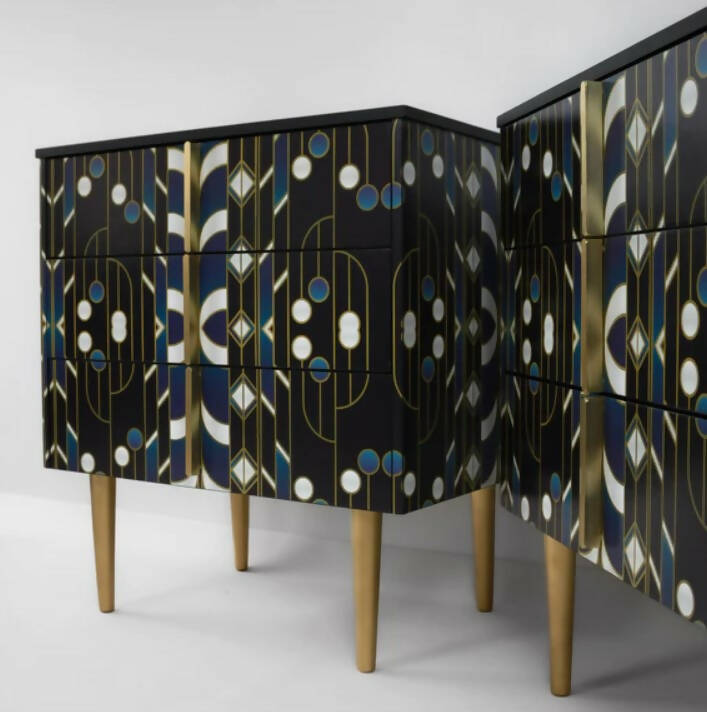 Two Chest of Drawers Geometric Oriental Design