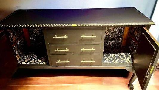 black and gold decoupage sideboard