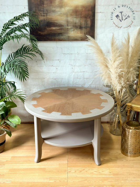 Mid Century Circular Round 'Cog' Coffee Table By Nathan Furniture Wooden Side Table Hand-Painted in Soft Khaki Beige - MADE TO ORDER