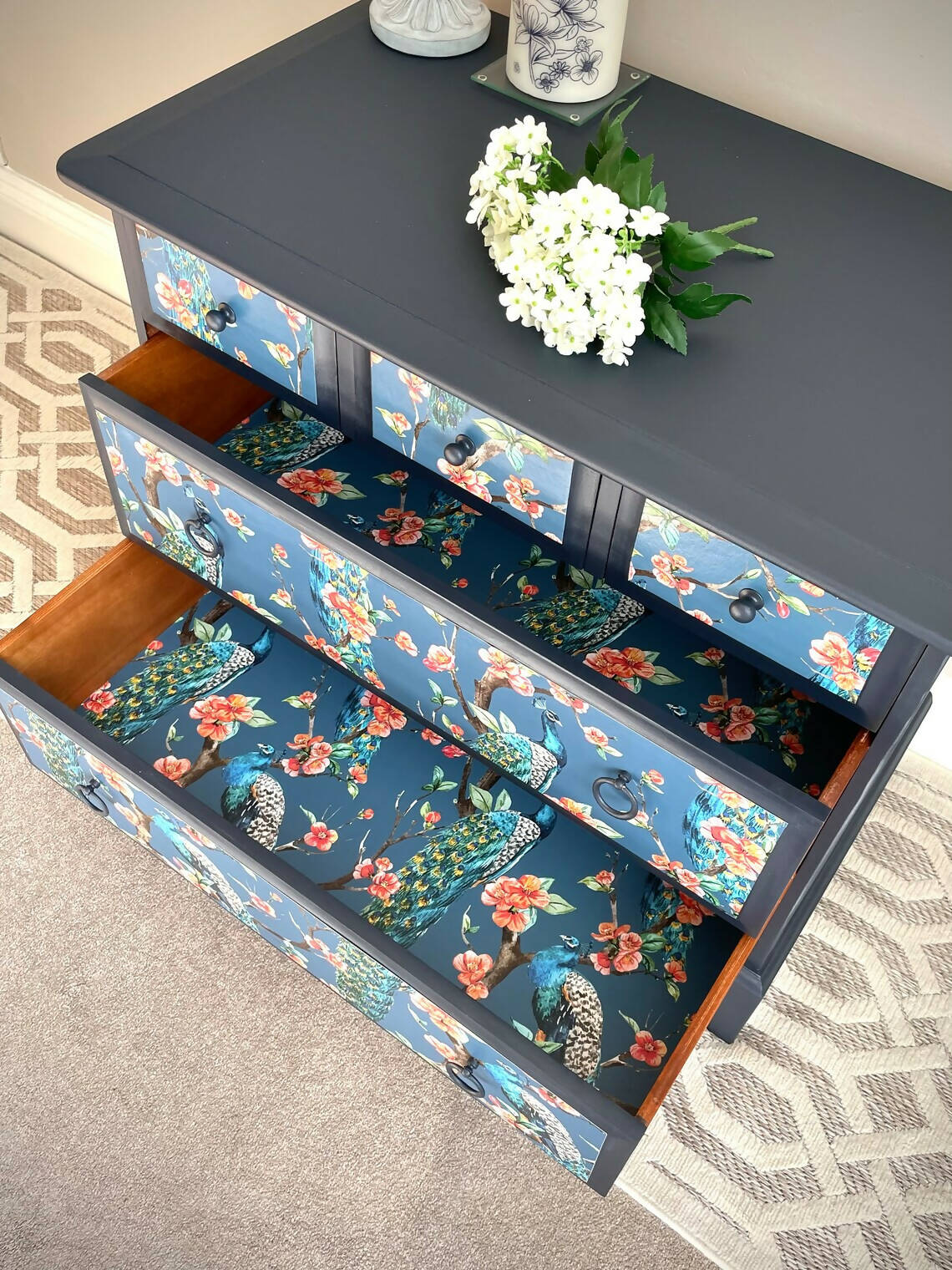 Black and Blue Stag Chest of Drawers/Blue/Peacock