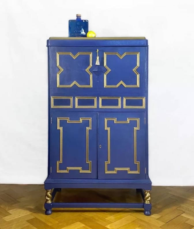Art Deco Blue Cocktail Cabinet / Cabinet for drinks