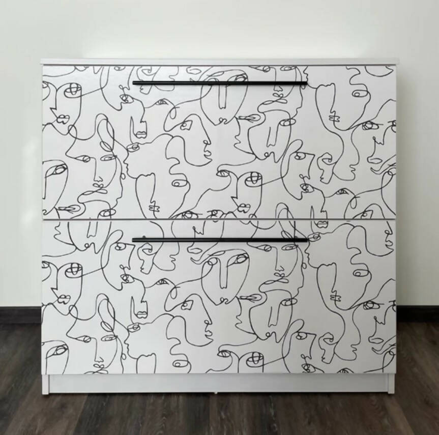 Upcycled White Chest of Drawer With Elegant Single Line Pattern