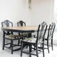 Vintage Bradley Dining Table and 4 Chairs, Black Yew Table and Four Wheatear Style Chairs. Extending Dining Set Bill Beaumont Floral Seats