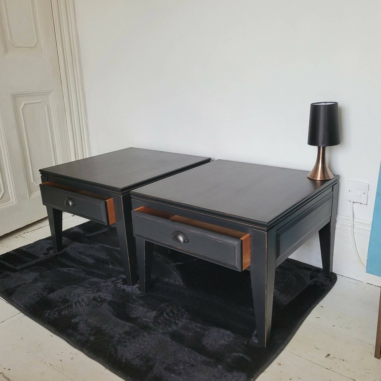 Pair of Black Vintage Bedside Cabinets