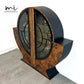 Rare round Art Deco cocktail cabinet, display cabinet, black and gold, walnut drinks cabinet