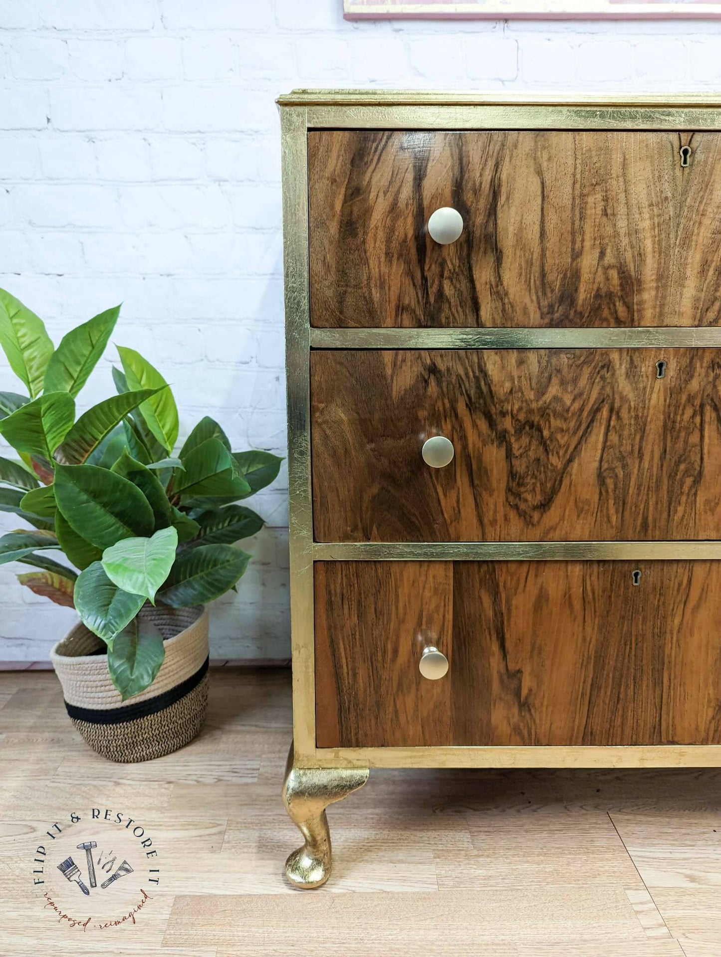 Gold Leaf Walnut Burr Chest of Drawers, Queen Anne, Cabriole - MADE TO ORDER