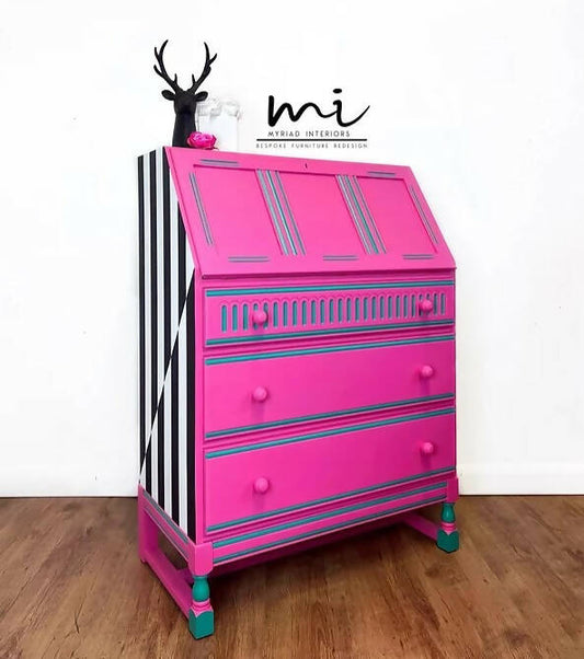 Maximalist vintage Bureau, Desk, Secretary, bright pink