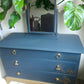 Exquisite Elegant Stag Mistral Dresser & Mirror in Dark Blue with Gold Embossed Accents
