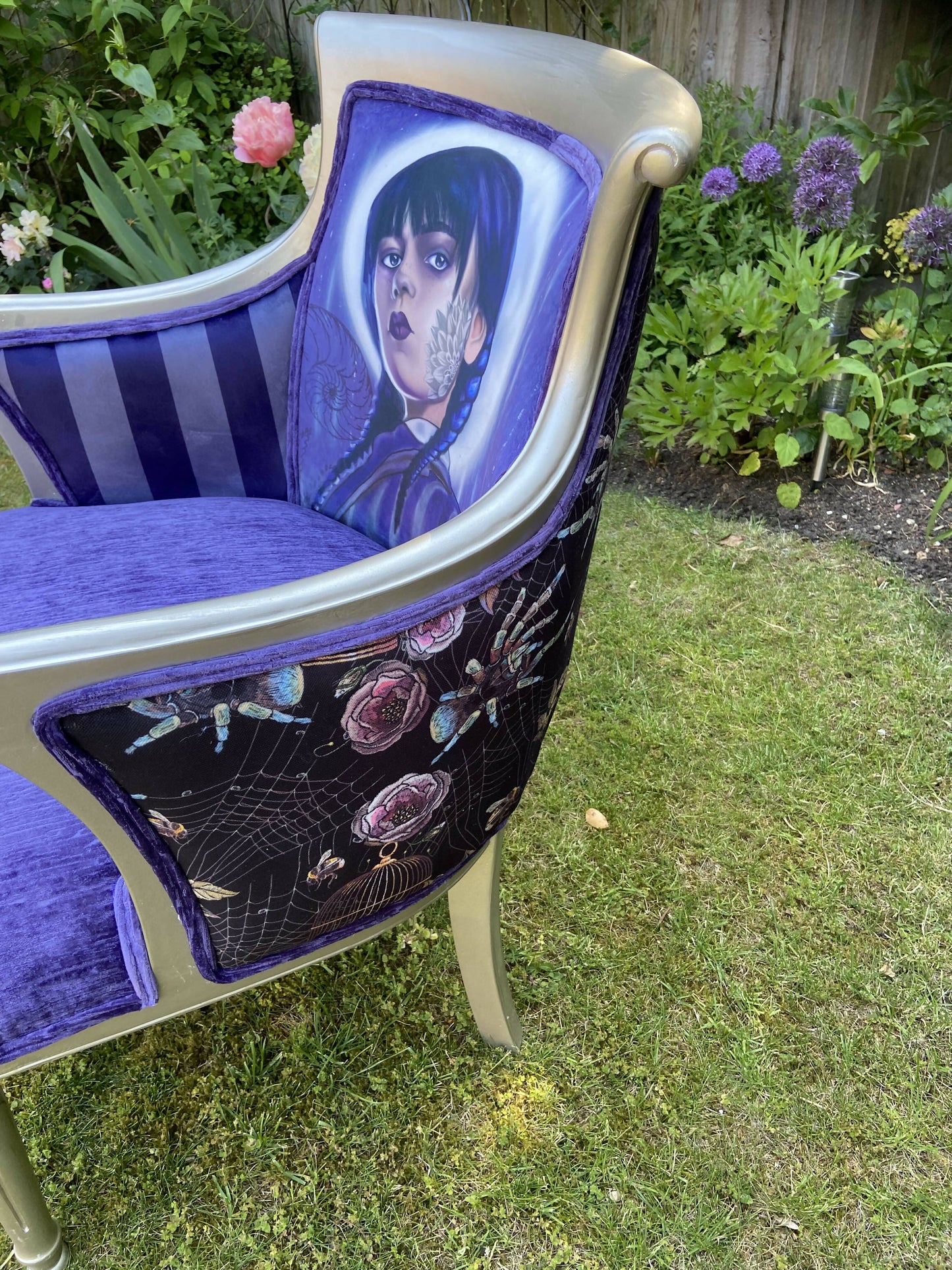 Velvet Covered Chair with Wednesday Addams