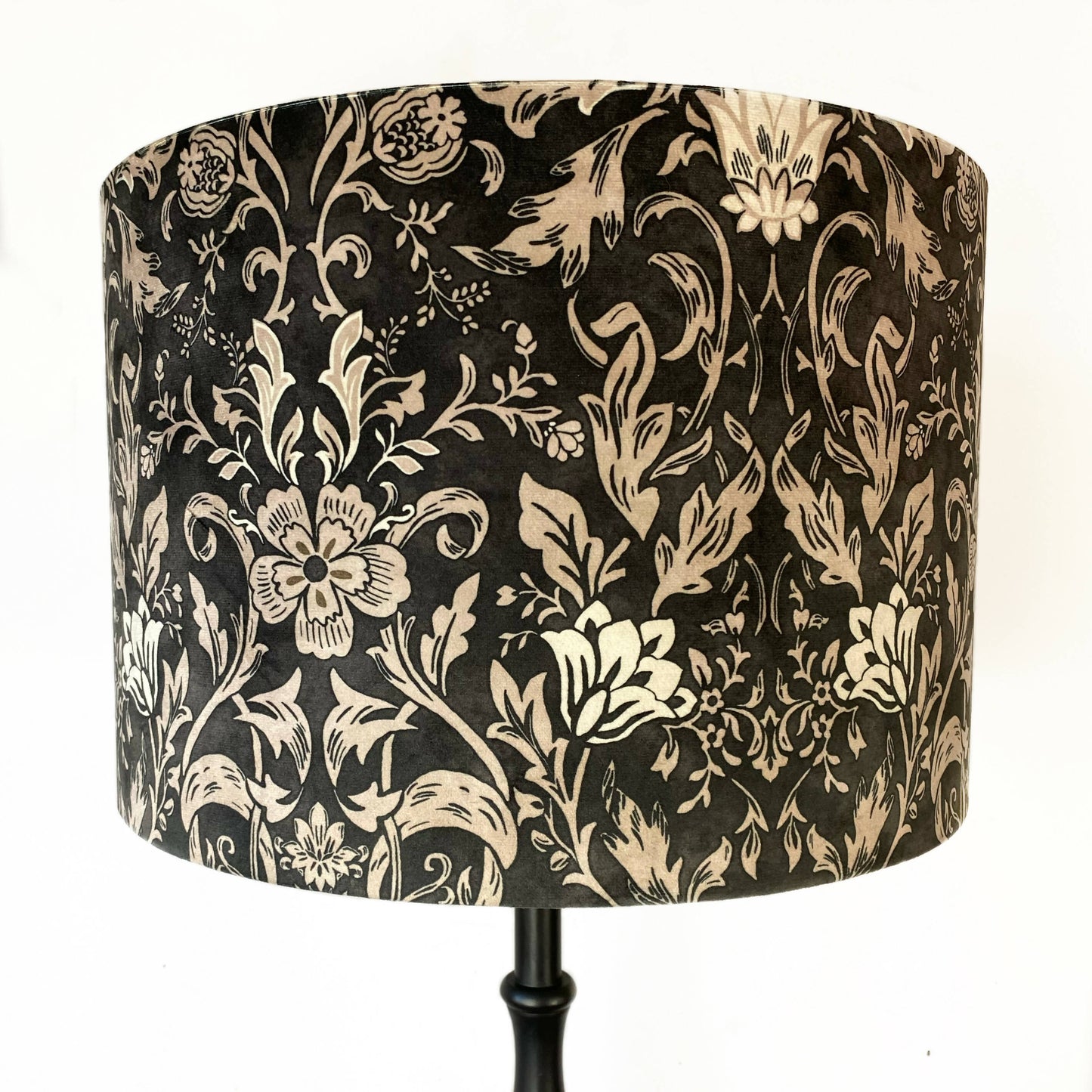 Vintage standard lamp with velvet lampshade , black standard lamp, black floor lamp