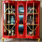 SOLD - Vintage Cocktail Cabinet, Glass Disply Unit, Red Drinks Cabinet, Eastern Inspired Furniture