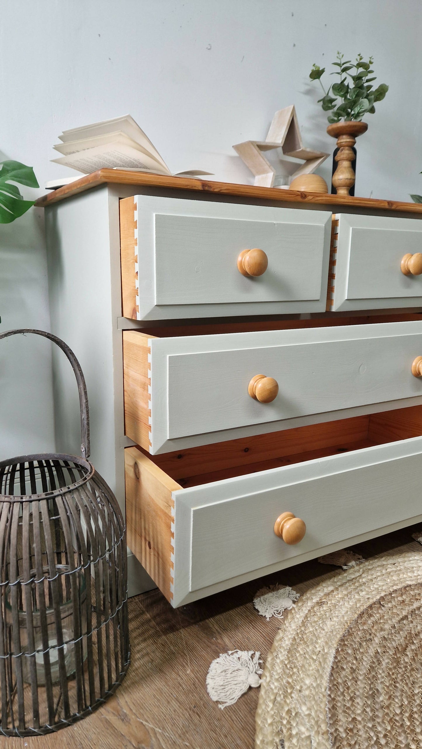 Solid Pine Grey Vintage Chest of Drawers