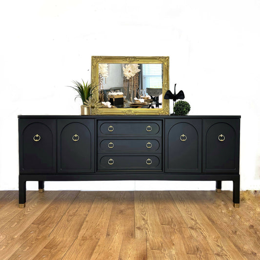 SOLD commissions available Large Rare G Plan Arcadia sideboard in black, dresser, console, cupboard, cabinet, TV media unit