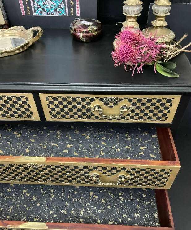 Vintage Black and Gold Chest of Drawers