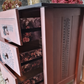 Pine pair of Bedside Tables Nightstands restored in modern pale Scandinavian pink with graphite grey marble stone effect top
