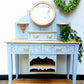 Hand Carved Blue Hall Table With Mirror