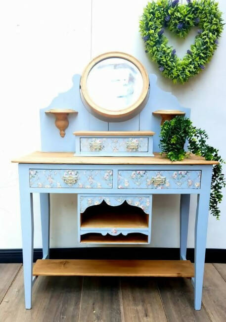 Hand Carved Blue Hall Table With Mirror