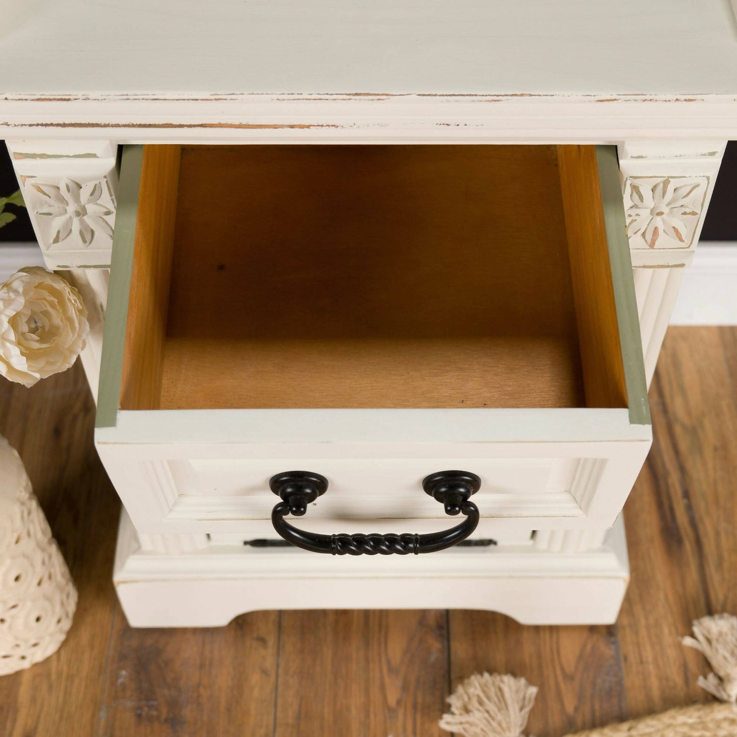 Cream Solid Pine Bedside Table