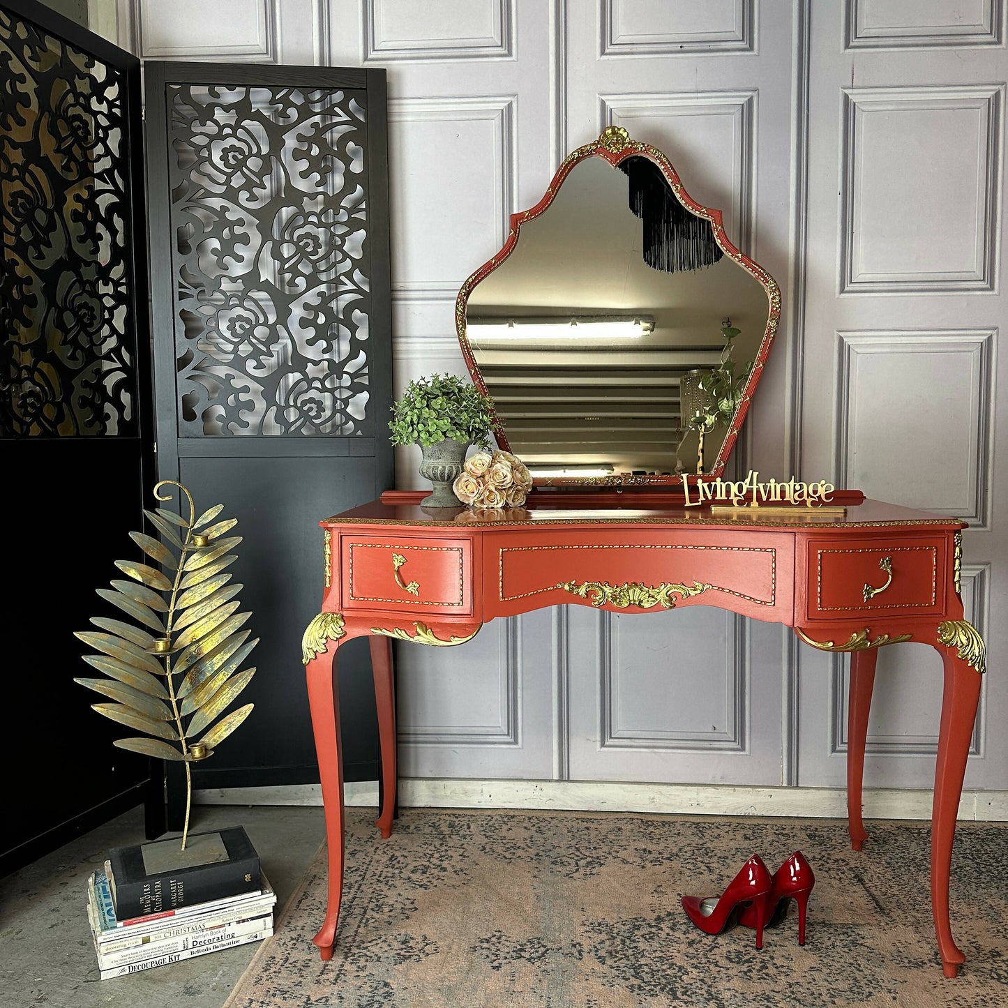 Red Dressing Table Dressing Table Painted Olympus Dressing Table Red & Gold