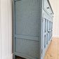 Dusky Blue Antique Panelled Oak Sideboard, with raised pattern detail.