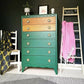 Harris Lebus MCM three drawer Art Deco Chest Of Drawers Hand Painted Gold Handles Vintage dresser dressing table