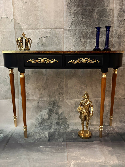 Vintage Regency style console table, hall table in Midnight Blue with gold leaf