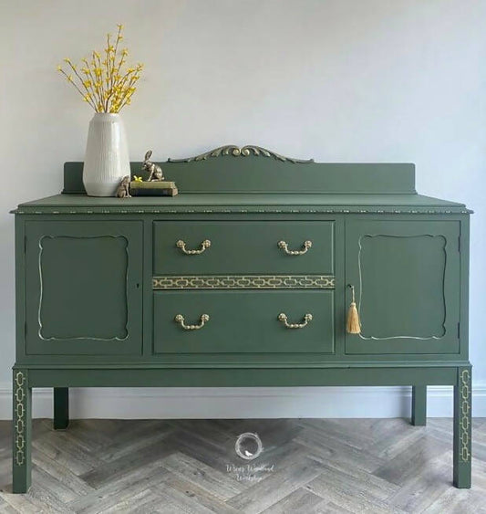 Vintage Dark Green Painted Sideboard with Gold Detail