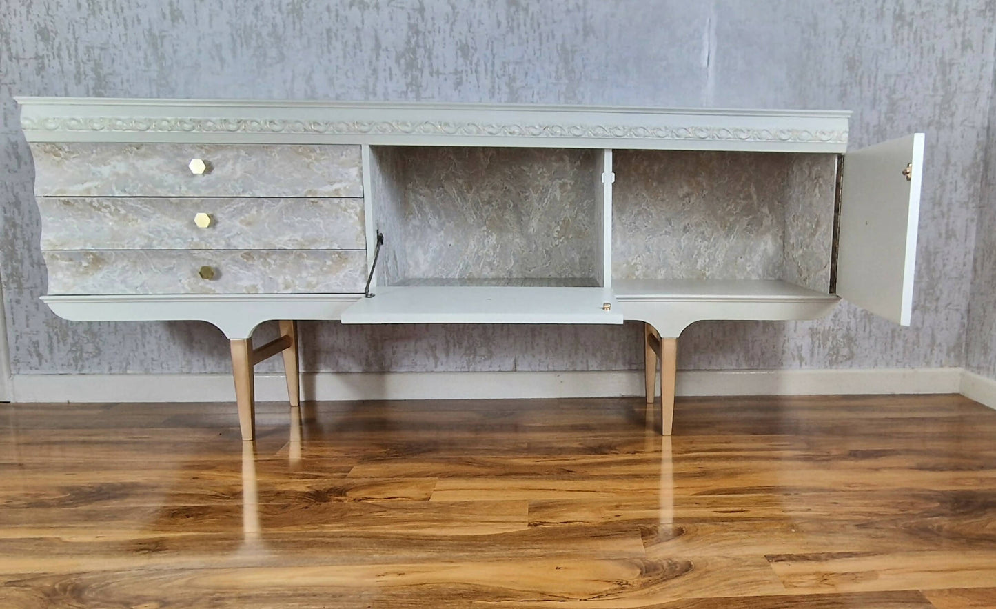 Vintage White Carved Sideboard