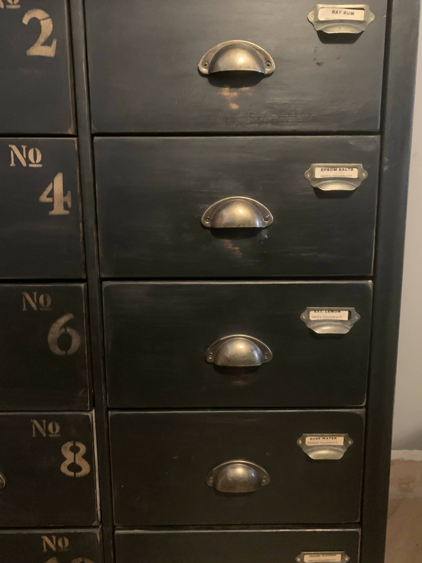 Faux Apothecary black chest of drawers