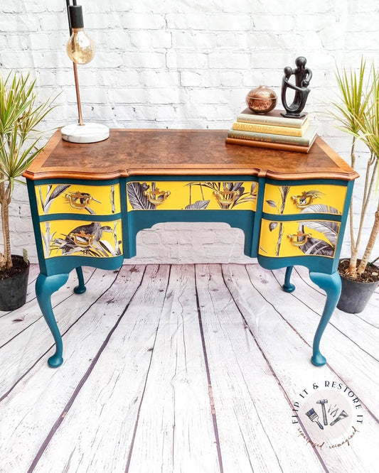 Queen Anne Painted Burr Walnut Dressing Table, Vanity, Desk, Sideboard, Statement MADE TO ORDER