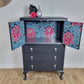 Off Black Oak Tallboy, drinks cabinet, linen cupboard, storage, Tall Cupboard with Drawers, upcycled, Cole & Son wallpaper