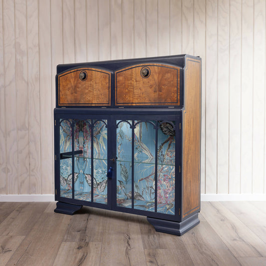 One of a kind blue vintage cocktail cabinet, vintage drinks cabinet, cocktail bar, desk and drinks cabinet combined.