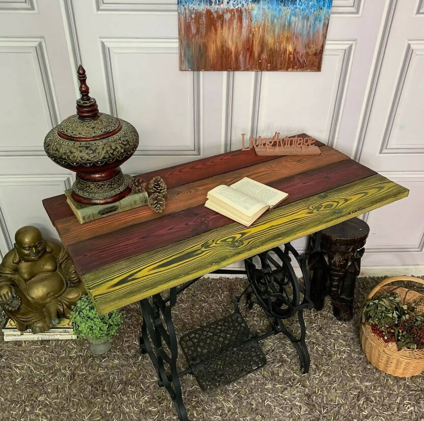 Sewing Machine Table Rainbow Table Yakisugi Charred Wood Console Table