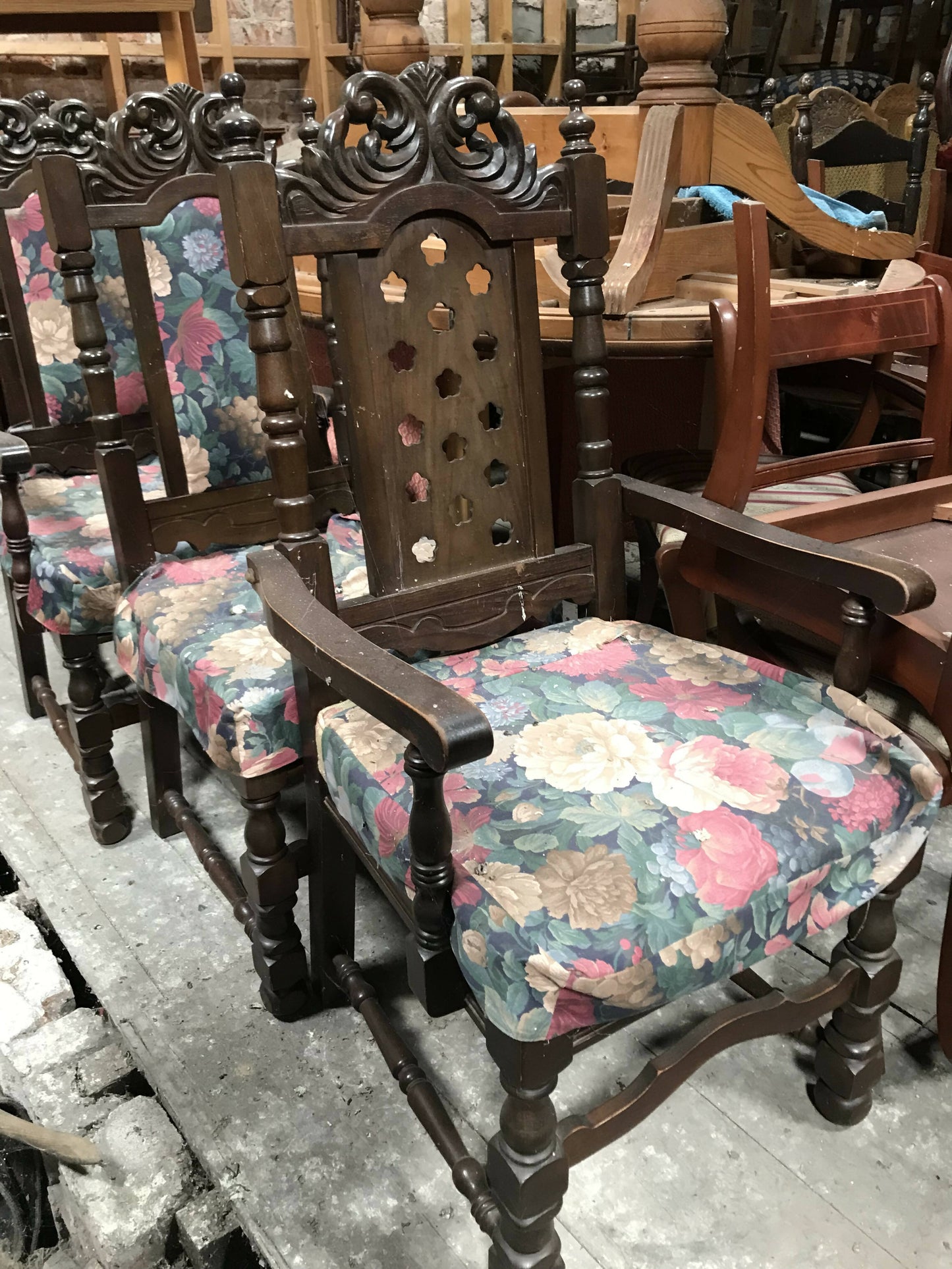 4 Oak Carved Antique Chairs