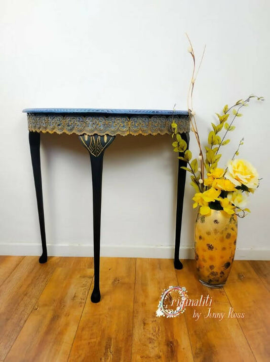Half moon table, handpainted, hall table, console, occassional table, mahogany wood