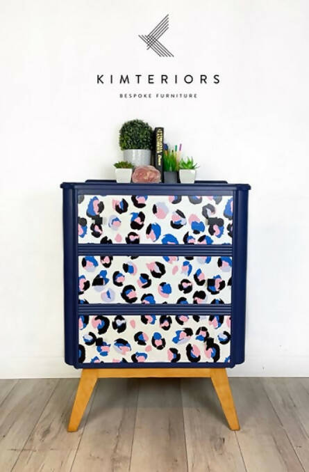 Leopard Print Vintage Chest of Drawers in Blue
