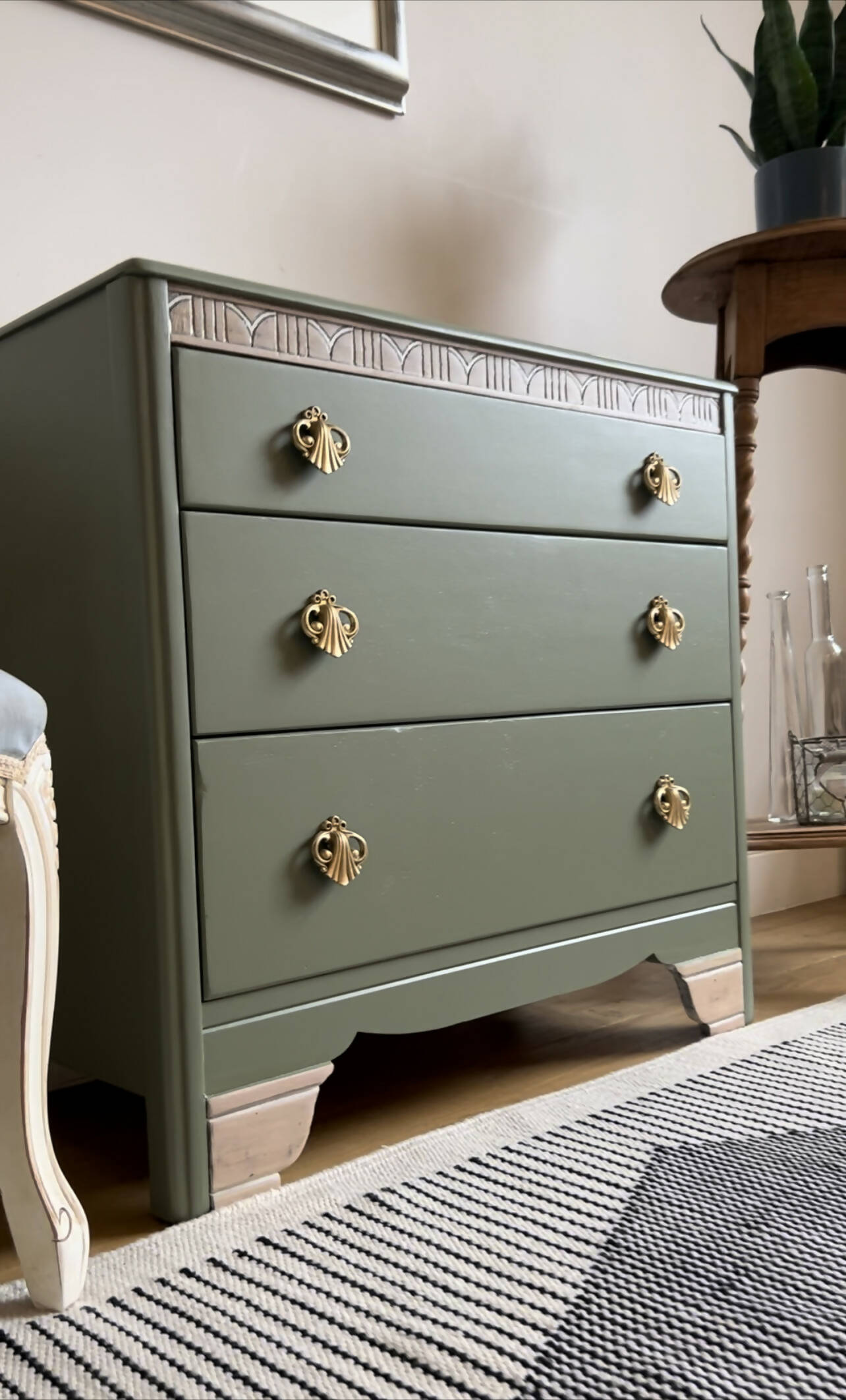 Harris Lebus Chest of Drawers Painted in Fusion Custom Min Bayberry Green Gold Hardware