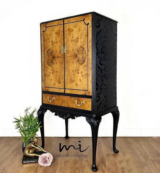 Vintage Cocktail Cabinet, Queen Anne Drink Cabinet Art Deco