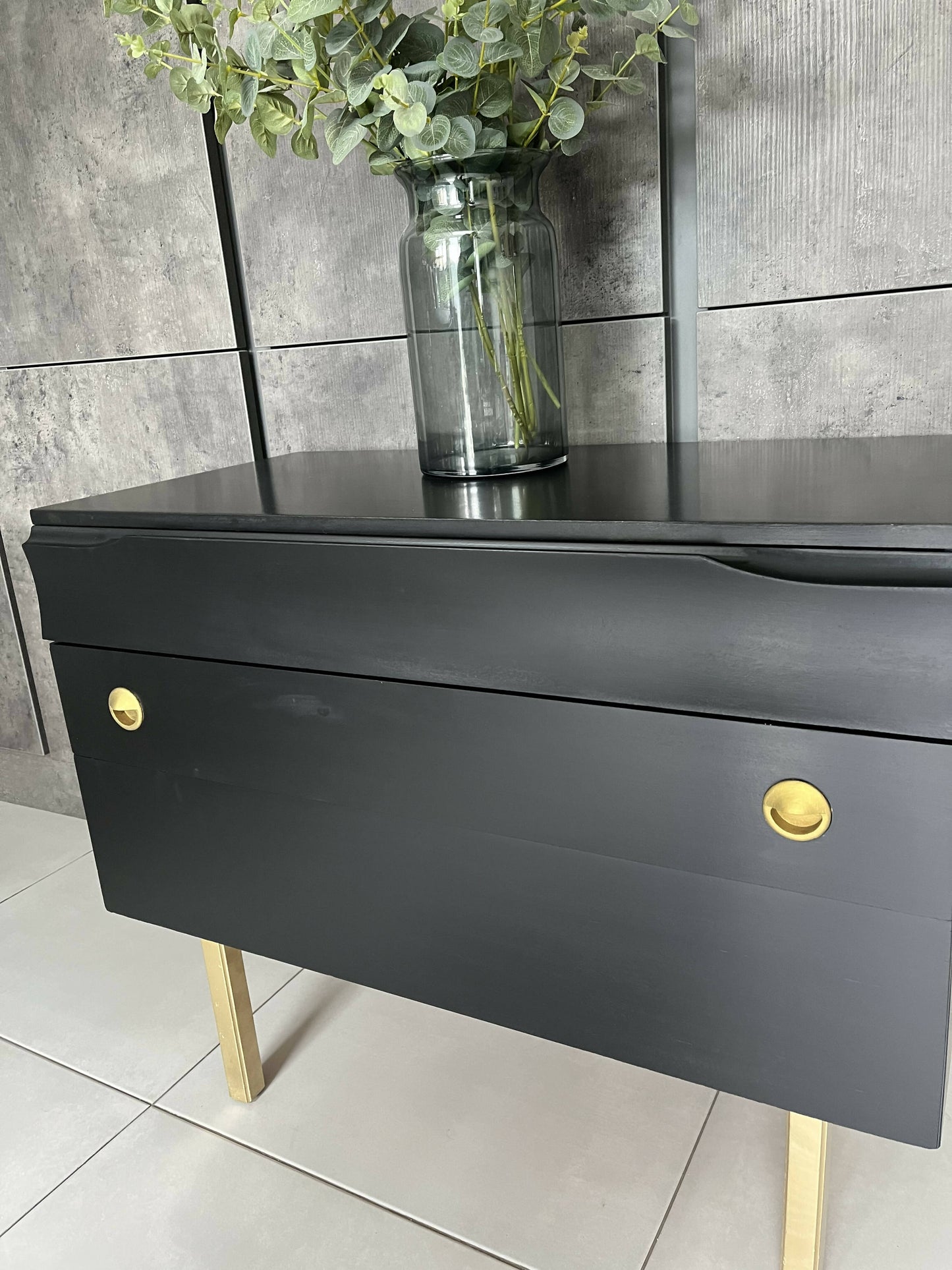 Refurbished mid century modern black and gold chest of drawers