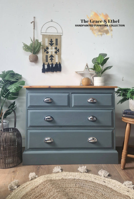 Vintage Blue Pine Chest of Drawers