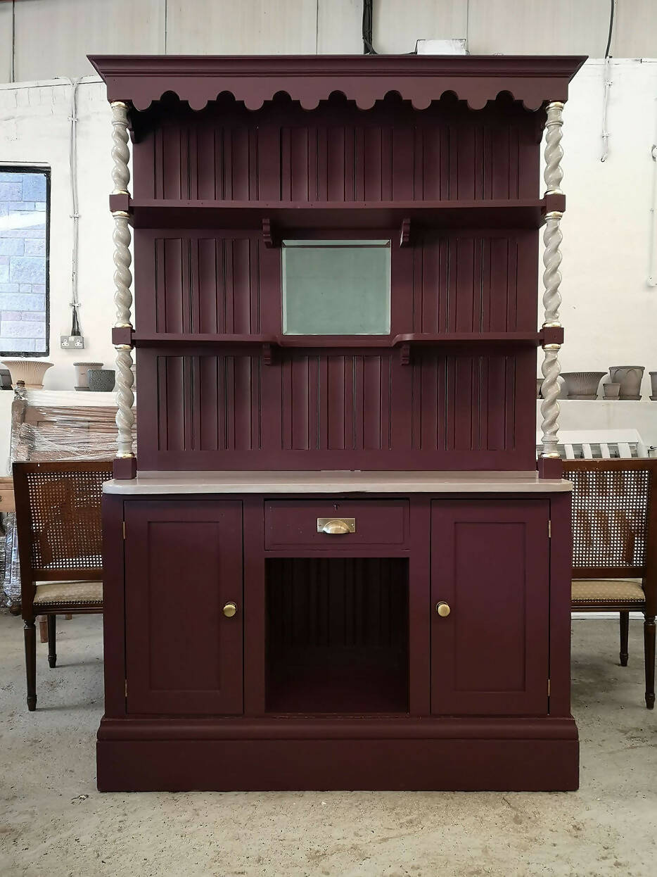 Large Vintage Dresser / Kitchen Unit / Display Unit / Book Case with Twisted Posts, Shelves & Storage