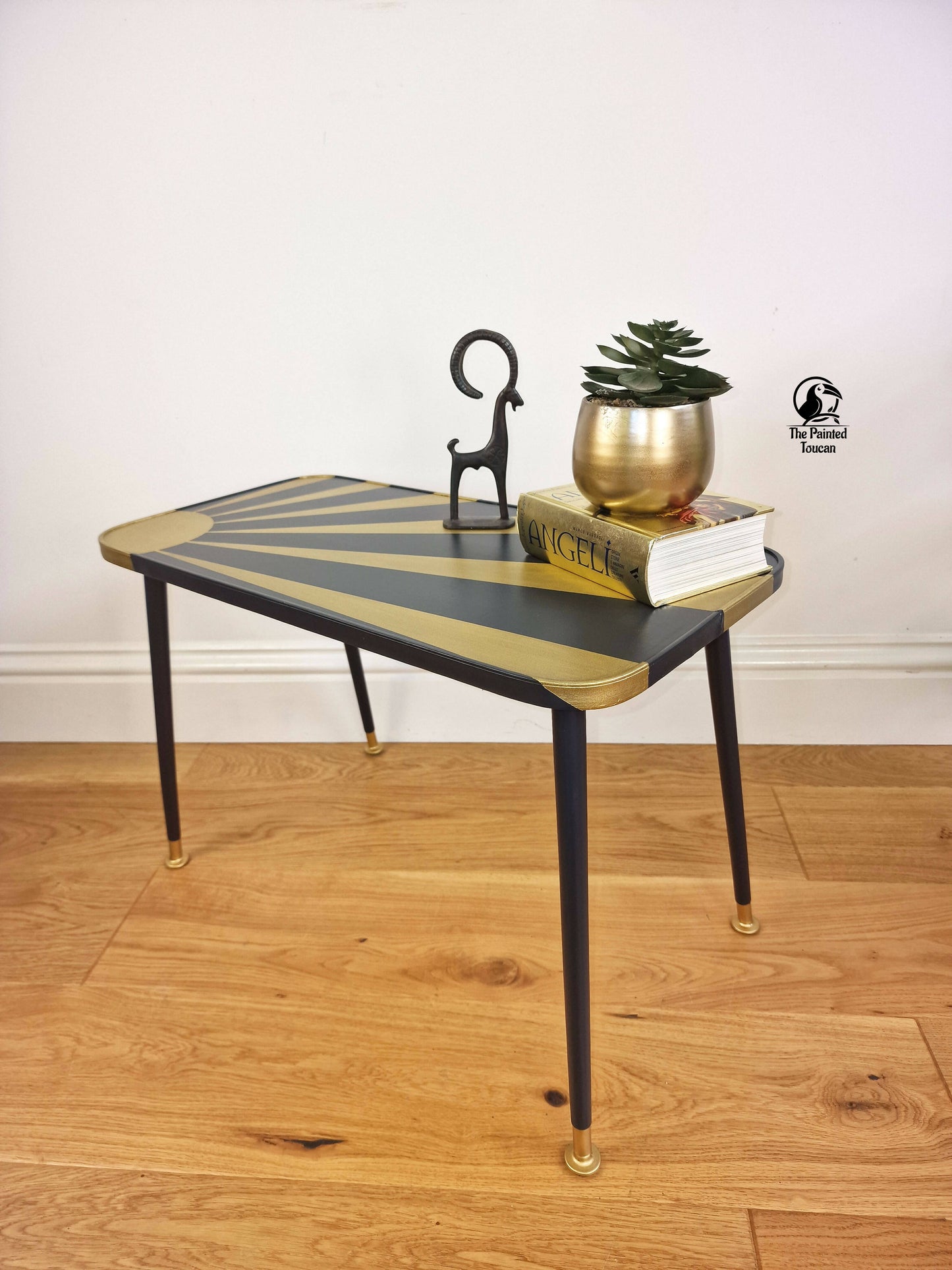 Vintage Mid Century Coffee Table customised with metalic gold sun