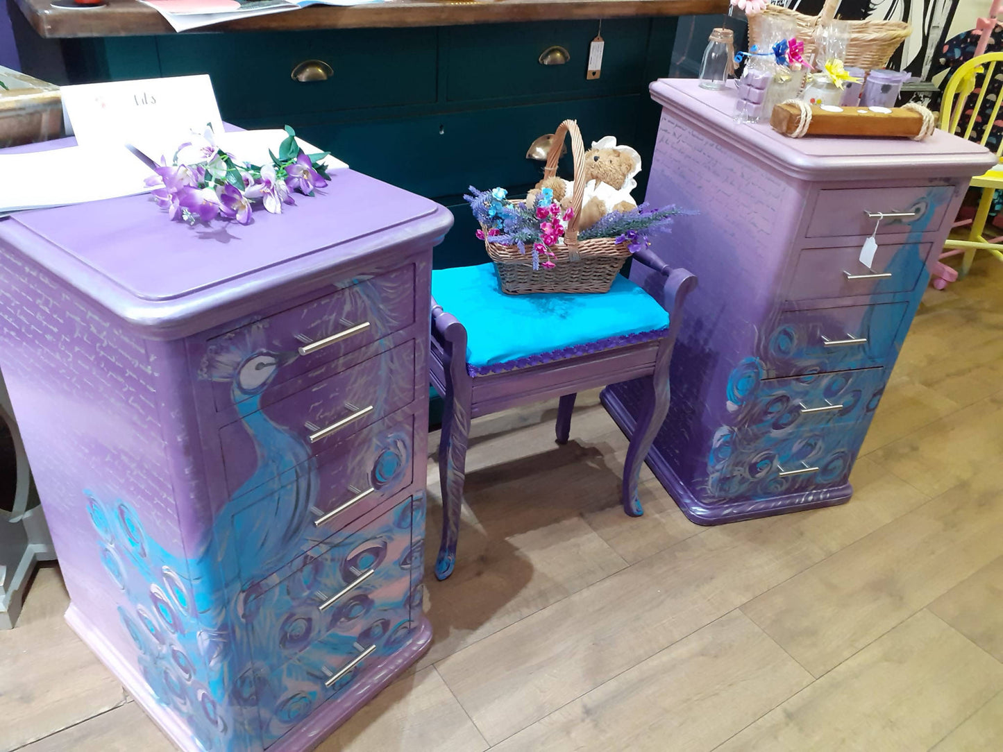 Purple Peacock Inspired Bedside Cabinets