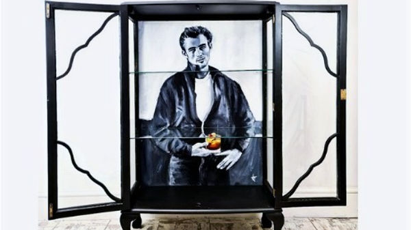 Gin Cabinet, Vintage Cocktail Cabinet, Black, James Dean Original Artwork