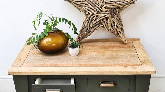 Coffee Table, Green, with 4 drawers