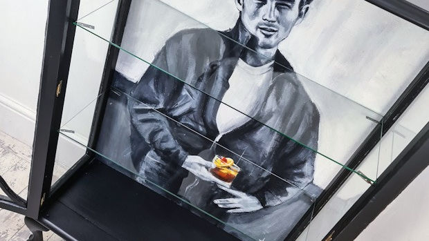 Gin Cabinet, Vintage Cocktail Cabinet, Black, James Dean Original Artwork