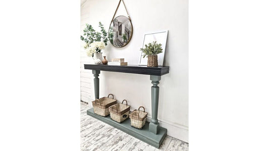 Console Hall Table, Sofa Table, Hand Painted Green and Black